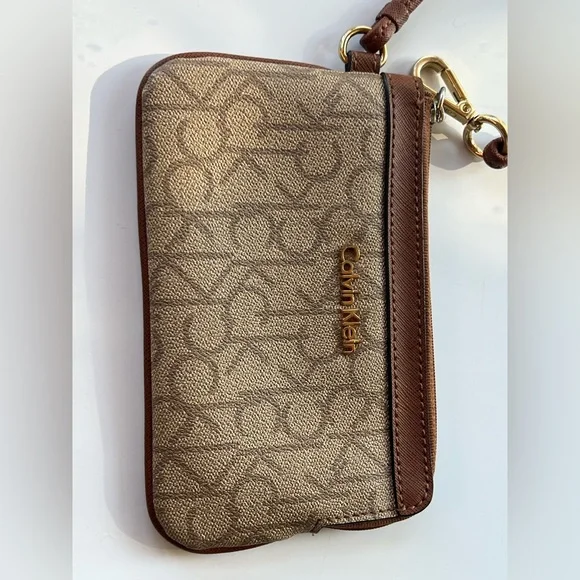 Calvin Klein Tan and Brown Monogram Wristlet - Picture 2 of 6